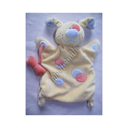 Doudou Marionnette Chien Nattou Jaune Bleu Orange Avec Son Os