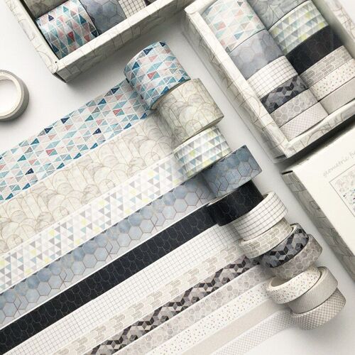 Ensemble De 12 Rubans Washi À Motifs Géométriques Pour Scrapbooking, Papeterie De Bricolage, Ruban De Masquage, Pour L'école Et Le Bureau, Pièces/Ensemble