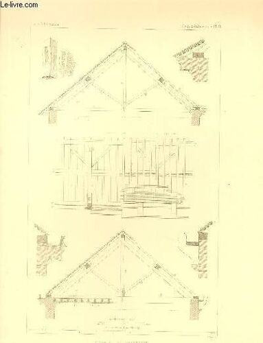 Combles En Charpente. Une Planche Illustrée D'une Gravure En Noir Et Blanc