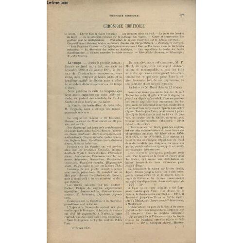 La Revue Horticole 1891 N° 5 - 1er Mars -Le Temps - L Hivers Dans La Région Lyonnaise - Les Premiers Effets Du Froid - La Vente Des Crosnes Du Japon - Un Inconvénient Présenté Par Le Sulfatage Des(...)