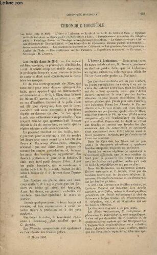 La Revue Horticole 1891 N° 6 - 16 Mars - Les Froids Dans Le Midi - L Hiver À Lisbonne - Syndicat Horticole De Seine-Et-Oise - Syndicat Horticole Du Loiret - Cours Public D Arboriculture À Lille -(...)