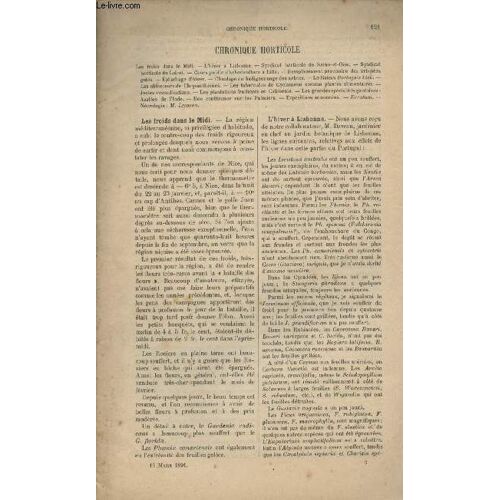 La Revue Horticole 1891 N° 6 - 16 Mars - Les Froids Dans Le Midi - L Hiver À Lisbonne - Syndicat Horticole De Seine-Et-Oise - Syndicat Horticole Du Loiret - Cours Public D Arboriculture À Lille -(...)