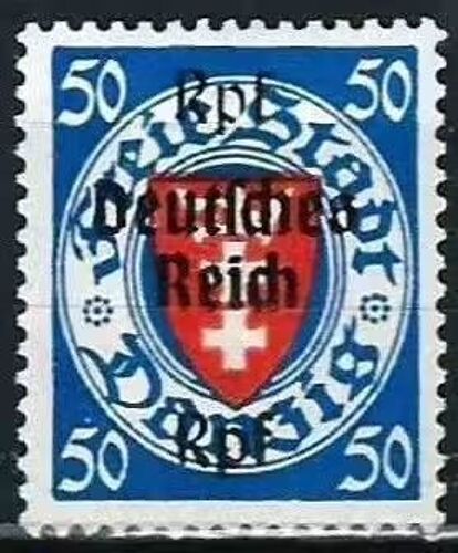 Allemagne, 3ème Reich 1939, Beau Timbre Yvert 269 (Dtz), Timbre De La Ville Libre De Danzig 50 Rpf (Reich Pfennig) Surchargé Après Annexion Par Le Reich Allemand, Filigrane Croix Gammées, Neuf* -