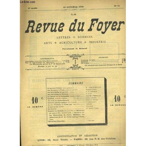 La Revue Du Foyer. Lettres, Sciences, Arts, Agriculture, Industrie. 2e Annee N° 51. Les Prussiens A Paris, Les Hirondelles De Guerre, Catissou, Les Relevailles De Pastoret, Un Oubli De ...