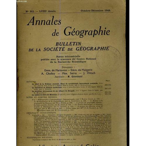 Annales De Geographie, Bulletin De La Societe De Geographie N° 312 - Lviiie Annee - Le Relief De La Boheme Centrale