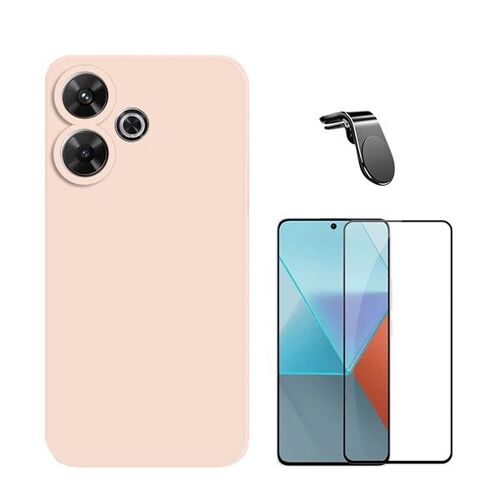 Kit De Film En Verre Trempé À Couverture Complète 5D + Couvercle En Silicone Liquide + Support Magnétique L Phonecare Compatible avec Xiaomi Redmi 13 - Rose