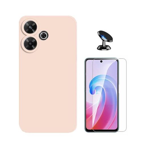 Kit Verre Trempé Clearglass + Housse Silicone Liquide + Support Voiture Magnétique Phonecare Compatible Avec Xiaomi Redmi 13 5g - Rose