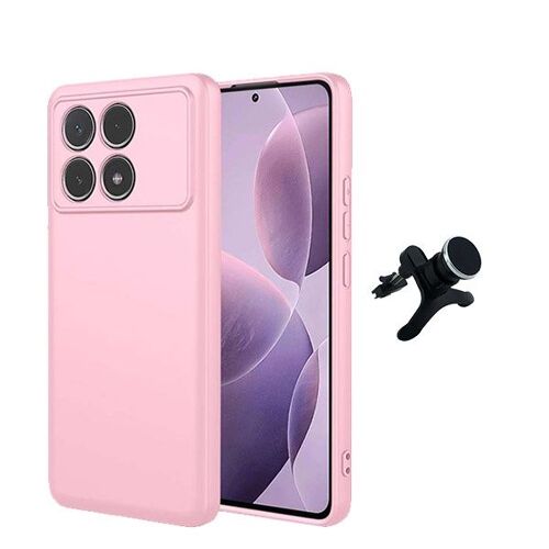 Kit Support Voiture Magnétique Renforcé + Housse Silicone Liquide Phonecare Compatible avec Xiaomi Poco F6 Pro - Rose