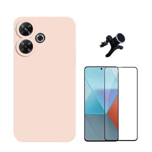 Kit De Film En Verre Trempé À Couverture Complète 5D + Couvercle En Silicone Liquide + Support de voiture magnétique robuste Phonecare Compatible avec Xiaomi Redmi 13 5G - Rose