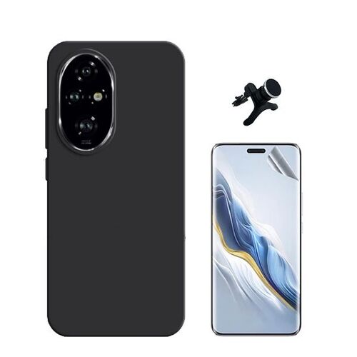Kit De Film Hydrogel À Couverture Complète Avant + Couverture En Silicone Liquide + Support Voiture Magnétique Renforcé Phonecare Compatible avec Honor 200 Pro 5G - Noir