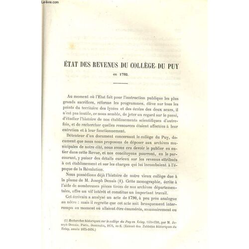 Etat Des Revenus Du College Du Puy En 1792
