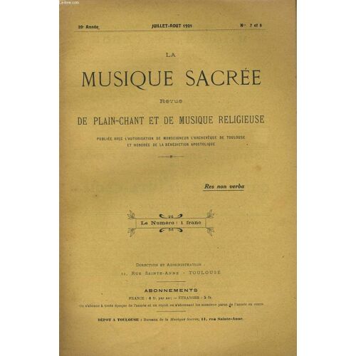 La Musique Sacree N°7 Et 8 - 20ème Année