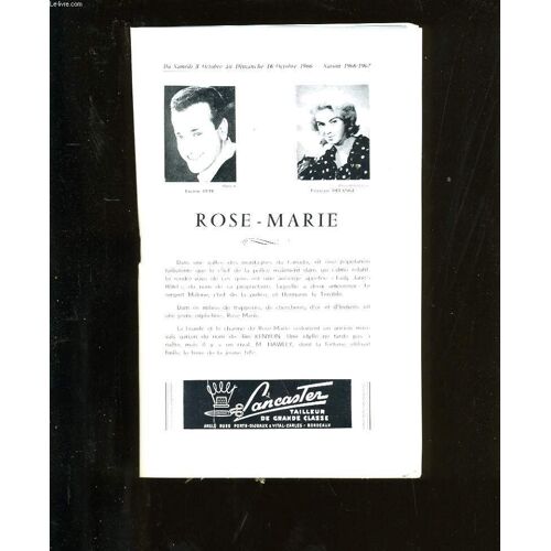 Programme Officiel Du Grand Theatre. Rose - Marie