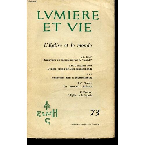 Tome Xiv - N° 73 - L'eglise Et Le Monde