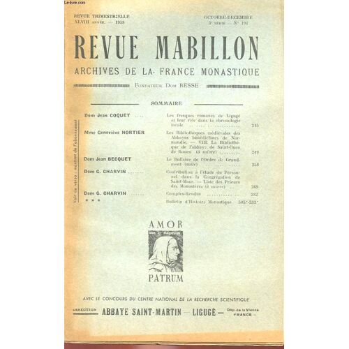 Revue Mabillon - Archives De La France Monastique - Xlviii Annee - N° 194