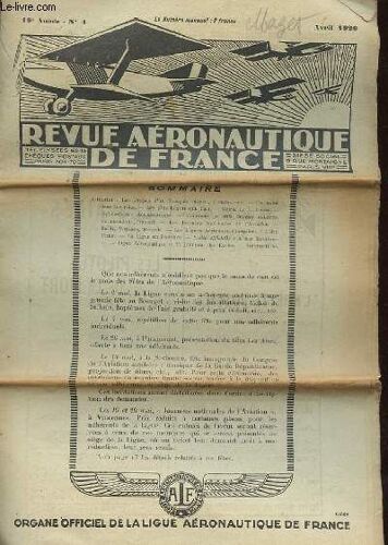 Revue Aeronautique De France - 19° Annee - N°4