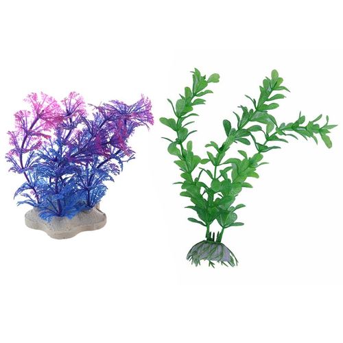 Pratique 2 Pièces Plante Artificielle Aquarium Décoration Plante D'eau-10cm Violet + Bleu & 20cm Vert