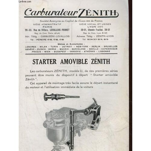 Carburateur Zenith - Starter Amovible Zenith