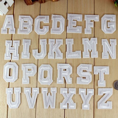Blanc Anglais Lettre Patch Fer Bricolage Sur Patchs De Broderie Pour Vêtements Appliques A-Z 1 Pièces