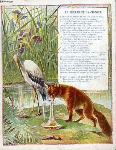 1 Gravure 20° En Couleurs - Le Renard Et La Cigogne