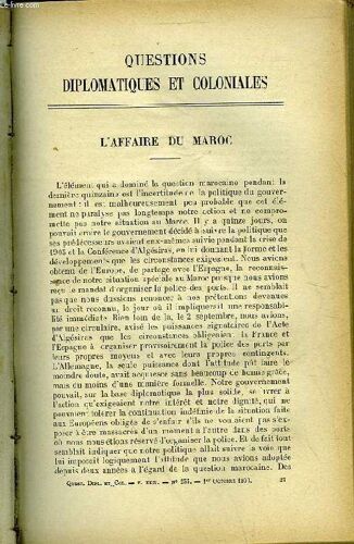 Extrait De Questions Diplomatiques Et Coloniales - Tome 24 - N°255 - L'affaire Du Maroc