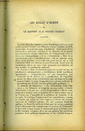 Questions Diplomatiques Et Coloniales - Tome 24 - N°255 - Les Ecoles D'orient Et Le Rapport De M. Marcel Charlot - Les Etats Musulmans De L'afrique Centrale Et Leurs Rapports Avec La Mecque ...