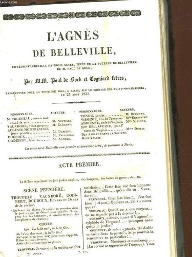 L'agnes De Belleville - Comedie-Vaudeville En 3 Actes (Tiree De La Pucelle De Belleville De M. Paul De Kock)