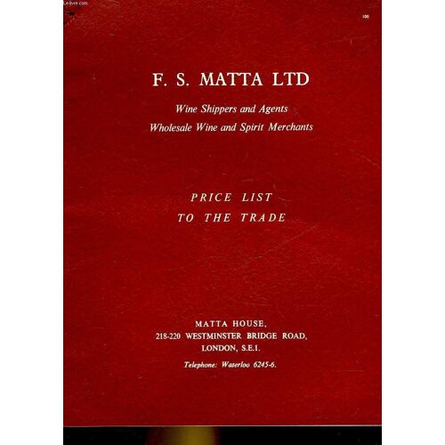 1 Carte De Vins - F. S. Matta Ldt - Price List To The Trade