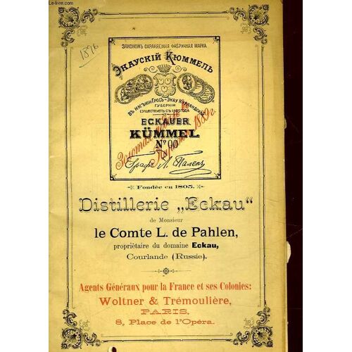 Distilerie, Ekcau De Monsieur Le Comte L. De Pahlen