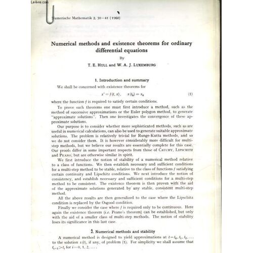 Numerical Methods And Existence Theorems For Ordinary Differential Equations