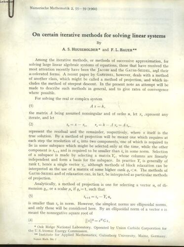 Numerische Mathematik 2 - On Certain Iterative Methods For Solving Linear Systems