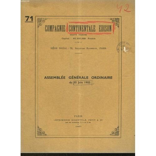 Compagnie Continentale Edison - Assemblee Generale Ordinaire