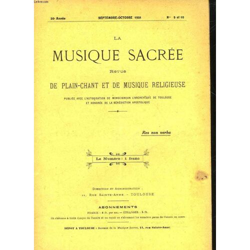 La Musique Sacre - Revue De Plain-Chant Et De Musique Religieuse - 20° Annee - N°9 Et 10