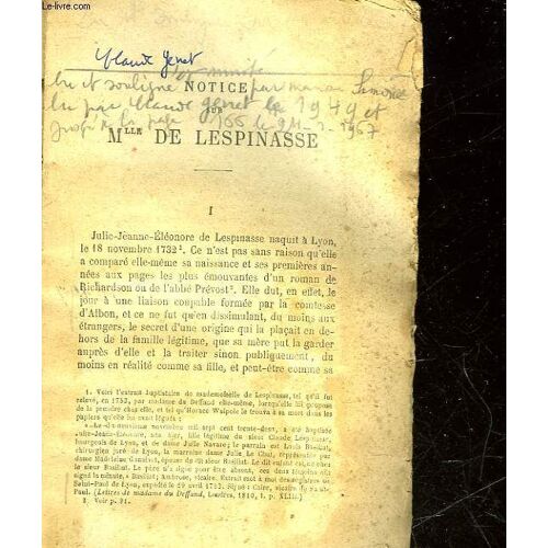 Lettres De Mlle De Lespinasse