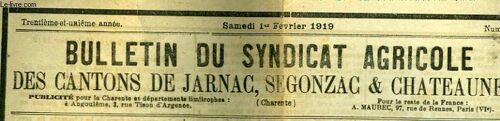 Bueeltin Du Syndicat Agricole Des Cantons De Jarnac, Segonzac & Chateauneur - 31° Annee - N°2