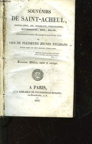 Souvenirs De Saint-Acheuil Saint-Anne, Aix, Bordeaux, Forcalquier, Montmorillon, Dole, Billom