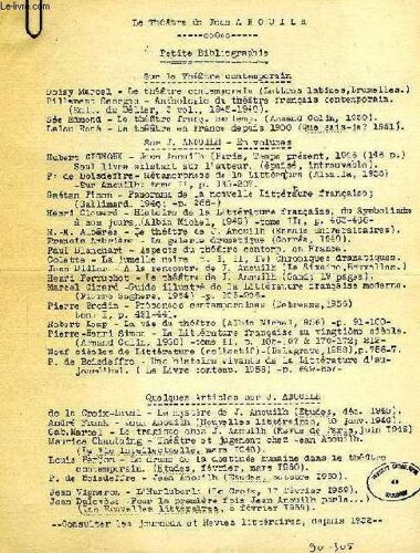 Le Theatre De Jean Anouilh, Petite Bibliographie