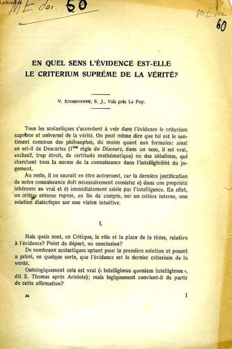 En Quel Sens L'evidence Est-Elle Le Criterium Supreme De La Verite ?