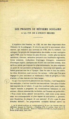 Les Projets De Reforme Scolaire A La Fin De L'ancien Regime