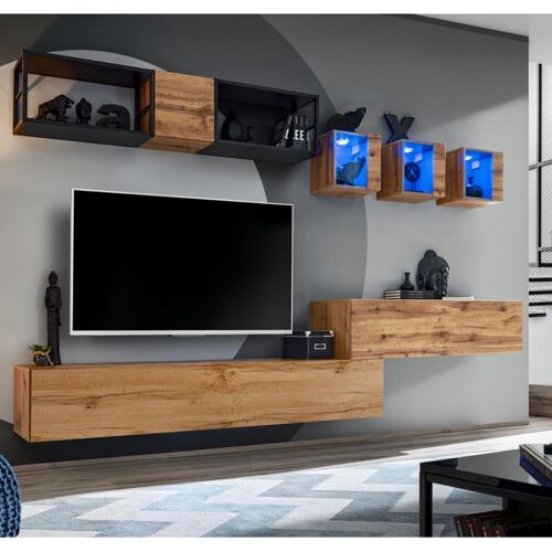 Ensemble Meuble TV Design "Switch III" 280cm Naturel & Noir