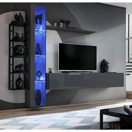 Ensemble Meuble TV Design "Switch VII" 240cm Gris & Noir
