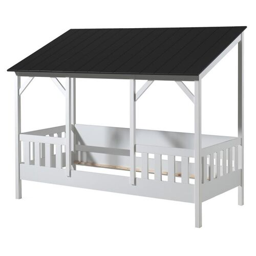 Lit Cabane Enfant en Bois "Housebed III" 90x200cm Blanc & Noir