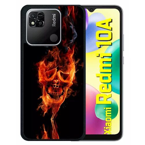 Coque Pour Redmi 10a - Tête De Mort En Feu - Silicone - Noir