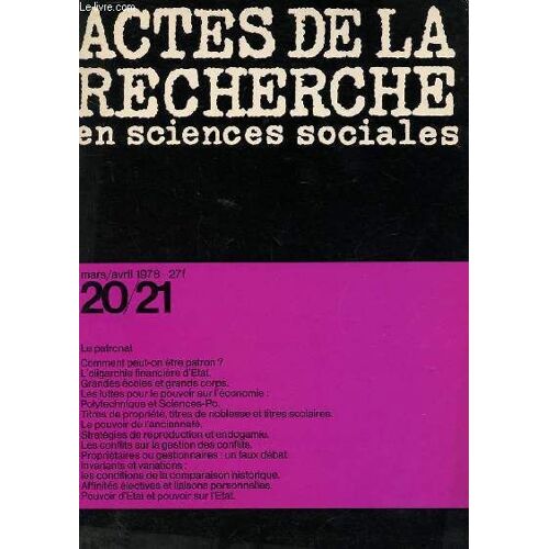 Actes De La Recherche En Sciences Sociales N°20/21