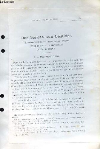 Des Bordes Aux Bastides. Transformation Du Peuplement Gascon Entre Le Xiie Et Le Xive Siècles, Par M. Z. Baqué. Introduction Et Statut Des Bastides (Ouvrage Photocopié)
