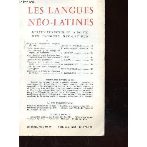 Les Langues Neo Latines Bulletin Trimestriel De La Societe Des Langues Neo Latines Iii - Iv