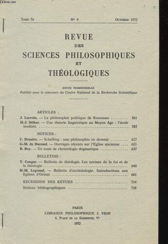 Revue Des Sciences Philosophiques Et Theologiques N°4 - Tome 56