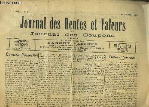 Journal Des Rentes Et Valeurs Et Journal Des Coupons, N°111 - 47e Année