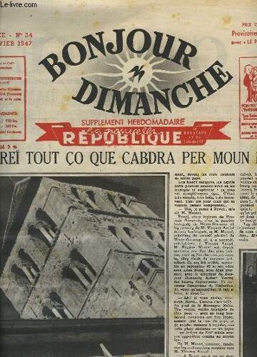 Bonjour Dimanche N°34 - 2e Année : Fareï Tout Ço Que Cabdra Per Moun Païs - Dames Et Demoiselles De L'elysée