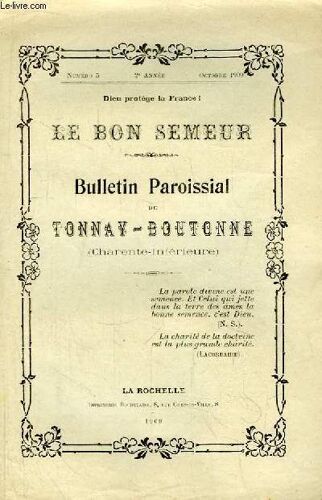 Le Bon Semeur N°5 - 2ème Année. Bulletin Paroissial De Tonnay-Boutonne (Charente-Inférieure)